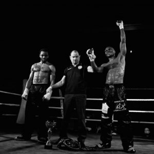 Le 25 Janvier 2014 Karim Mfochivé , Champion de France en titre remporte la Ceinture européenne de Full-Contact contre L’anglais Audifax Kinga en 10 rounds de 2 minutes.